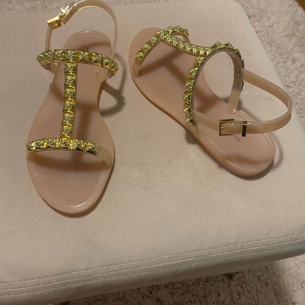 Stuart Weitzman gold studded jelly sandal